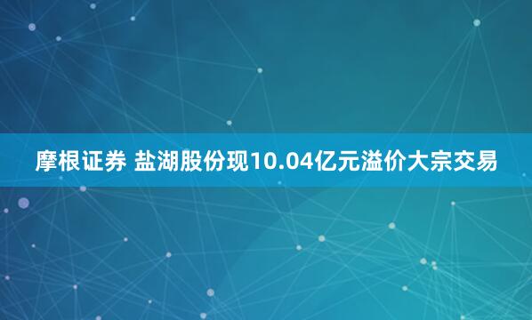 摩根证券 盐湖股份现10.04亿元溢价大宗交易